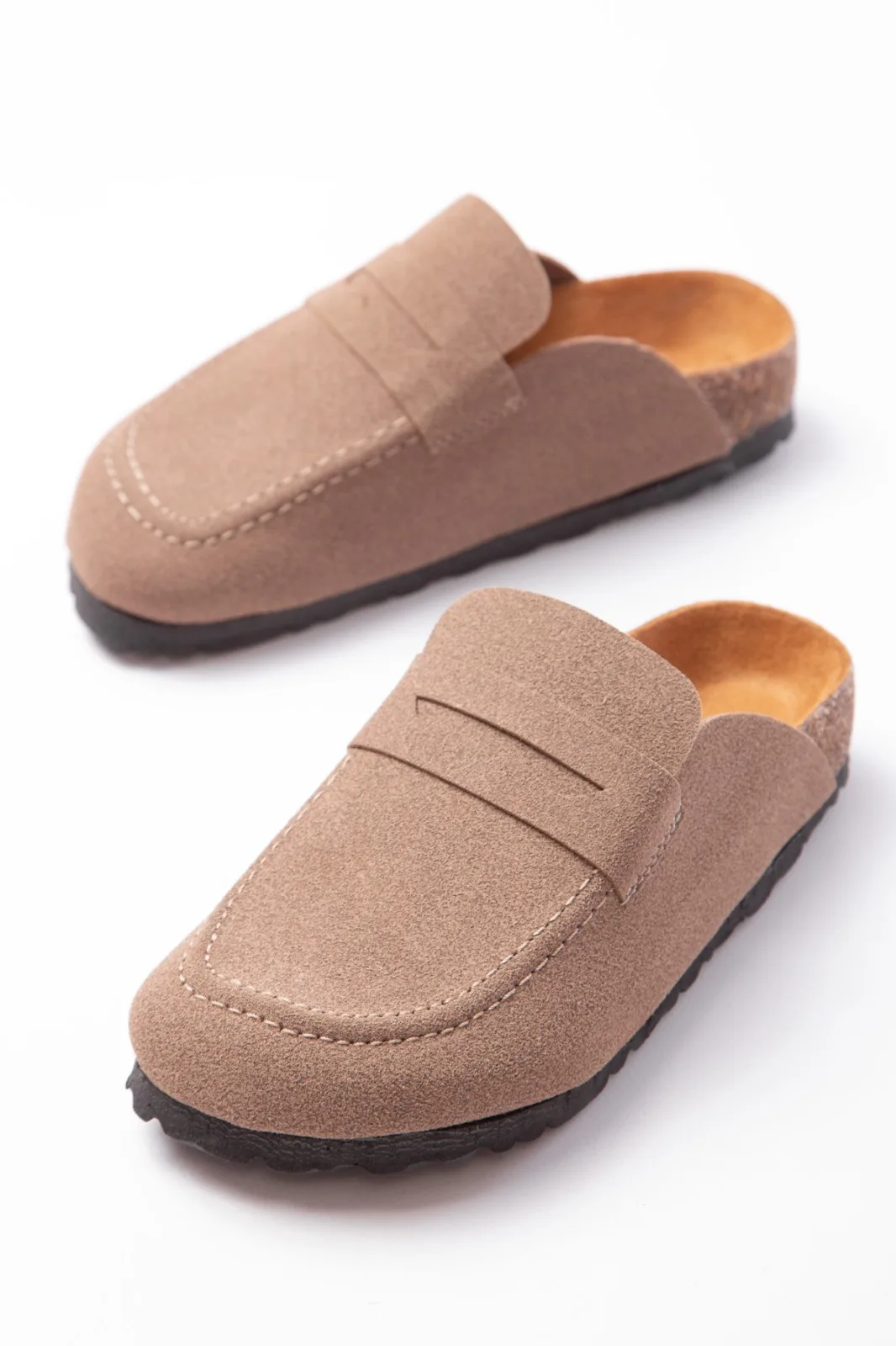 Joy Man JY0456 Rayn Bağcıksız Hakiki Süet Deri Erkek Günlük Mantar Taban Loafer Ayakkabı Bej