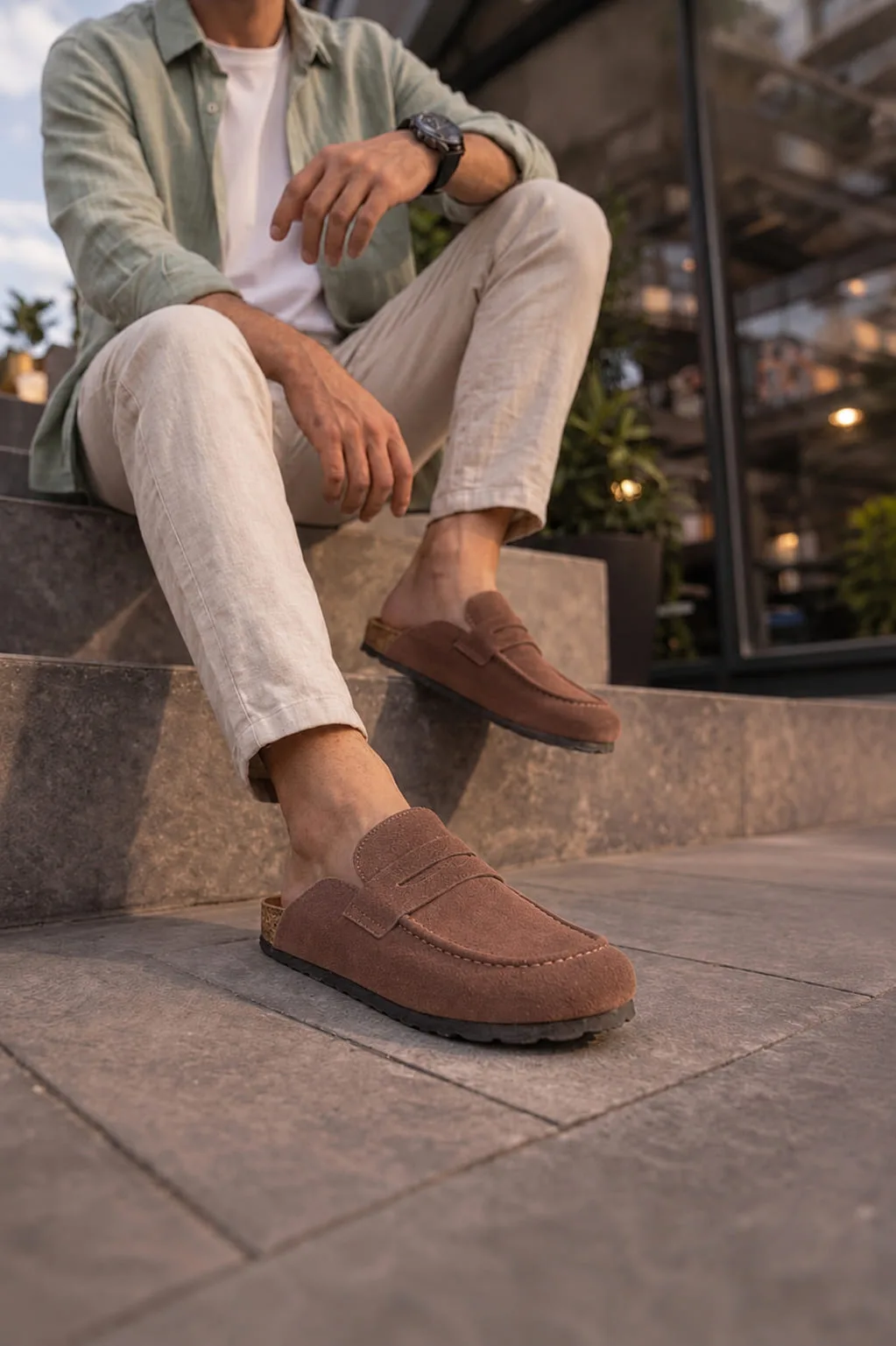 Joy Man JY0456 Rayn Bağcıksız Hakiki Süet Deri Erkek Mantar Taban Loafer Kahve