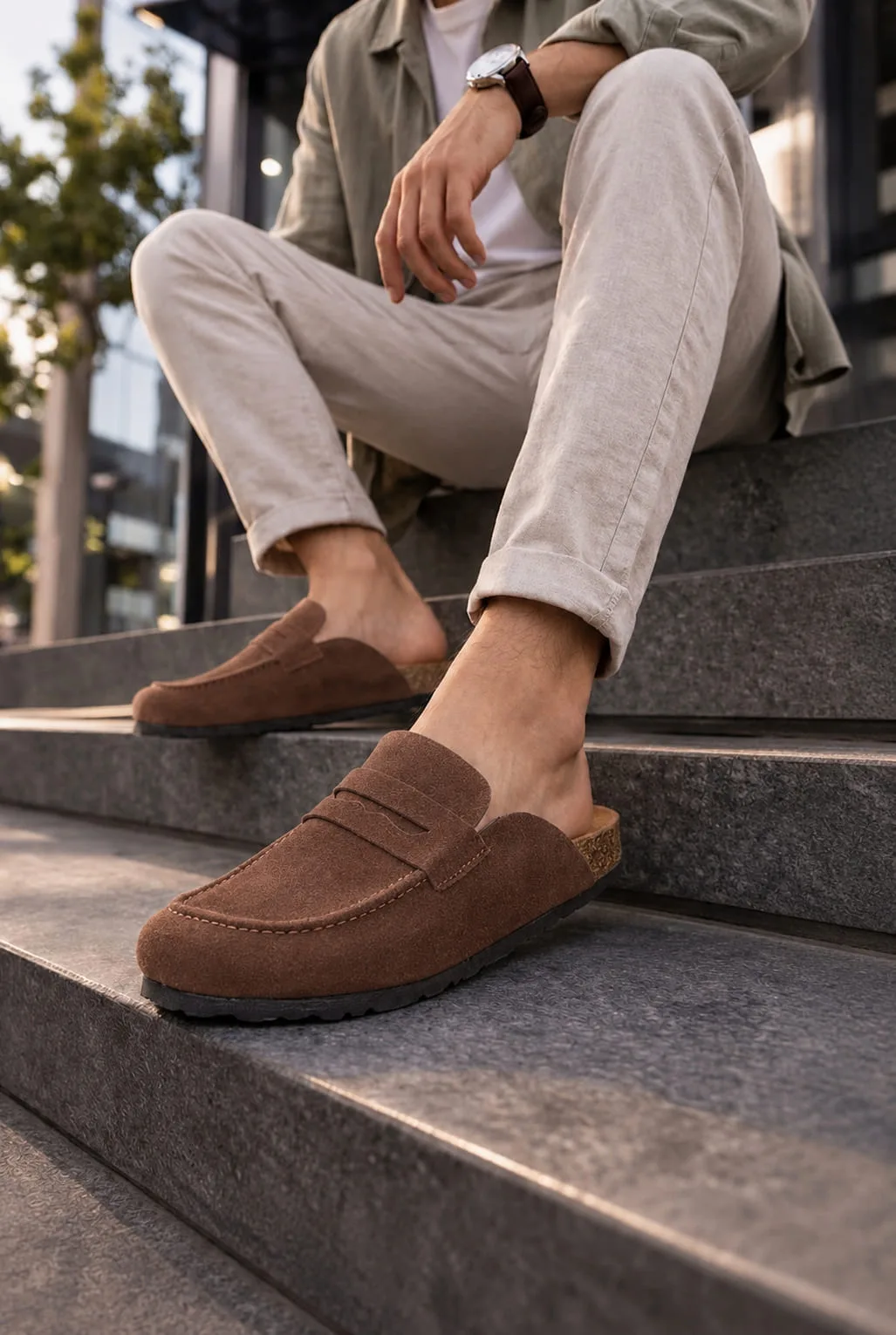 Joy Man JY0456 Rayn Bağcıksız Hakiki Süet Deri Erkek Mantar Taban Loafer Kahve
