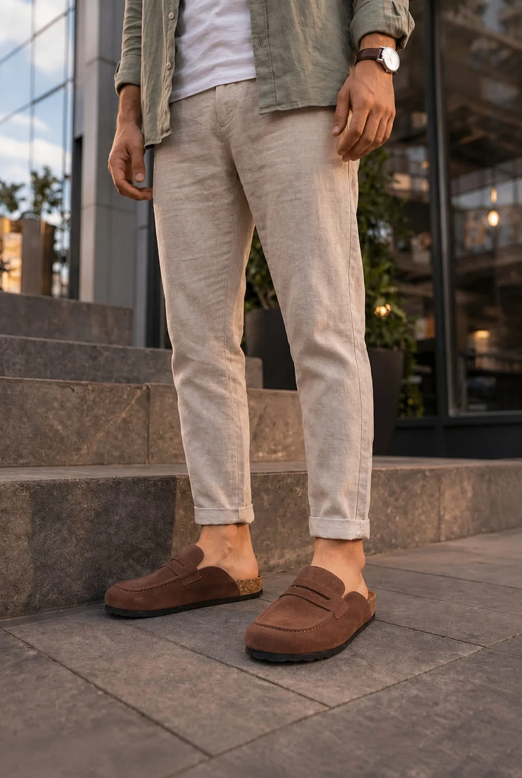 Joy Man JY0456 Rayn Bağcıksız Hakiki Süet Deri Erkek Mantar Taban Loafer Kahve