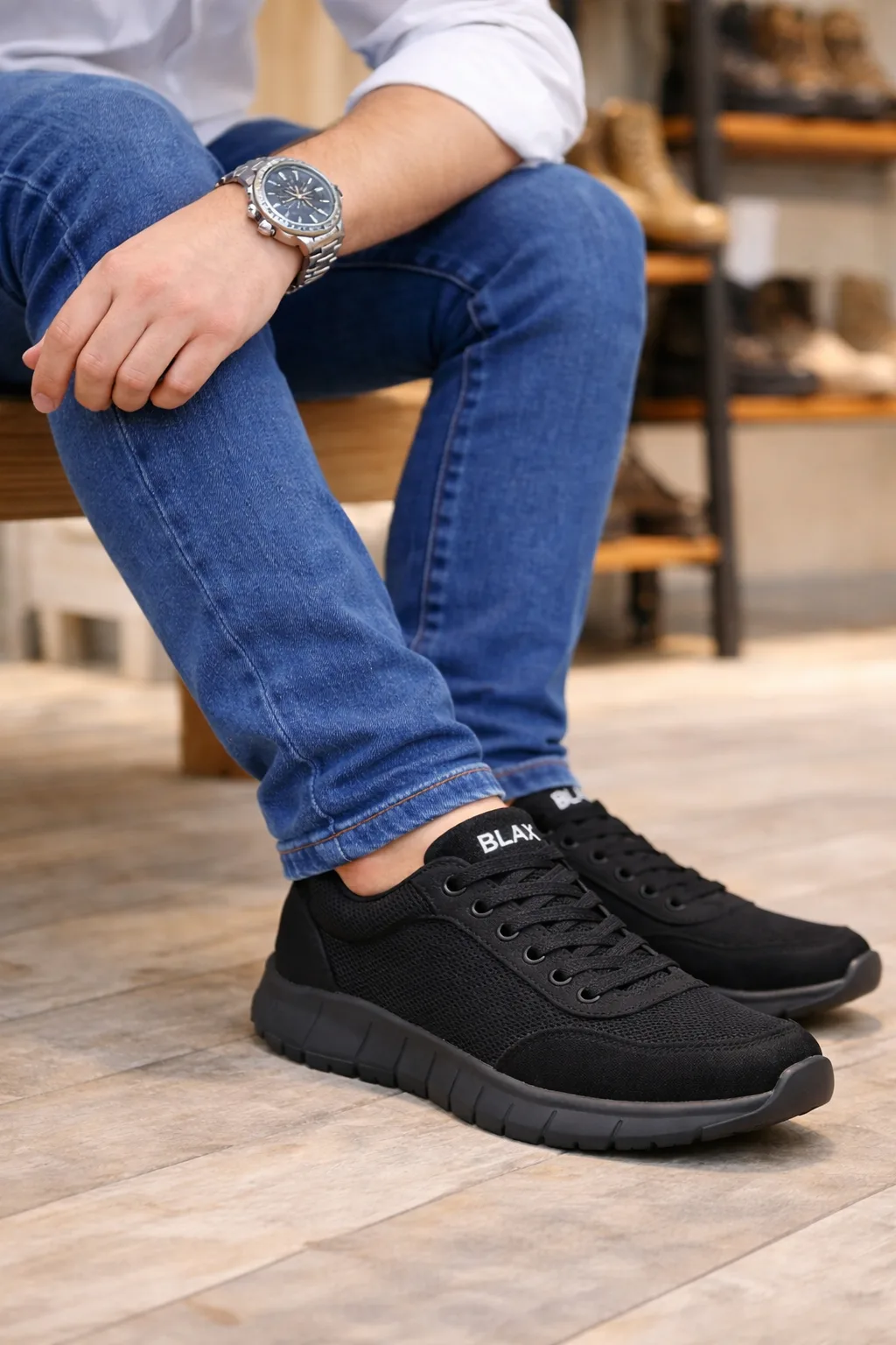 JY063 Rivo Erkek Günlük Bağcıklı Triko Süet Spor Sneaker Ayakkabı Siyah