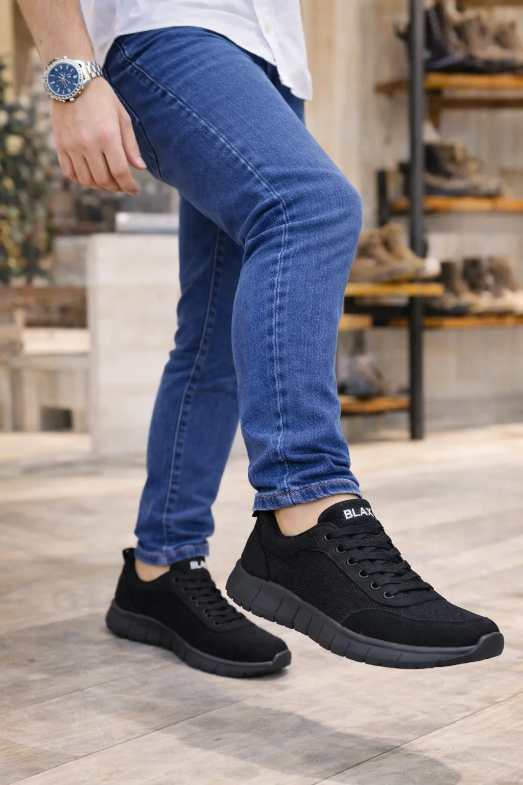JY063 Rivo Erkek Günlük Bağcıklı Triko Süet Spor Sneaker Ayakkabı Siyah
