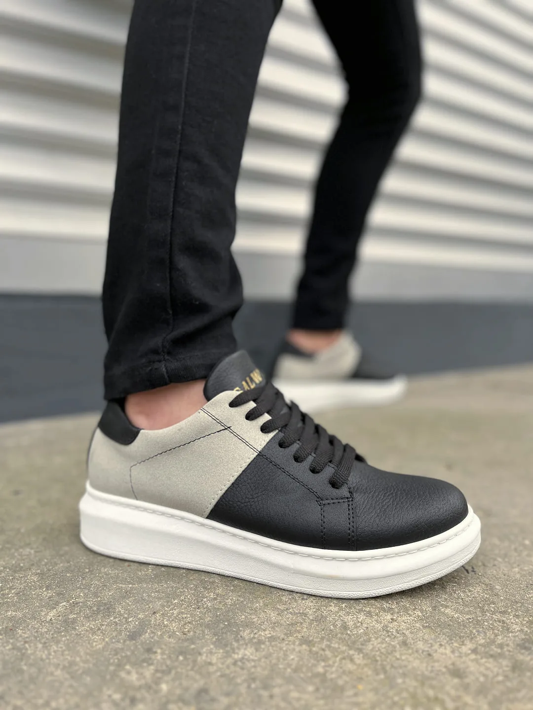 JY151 Boost Bağcıklı Cilt Süet Erkek Günlük Sneaker Ayakkabı Siyah Gri