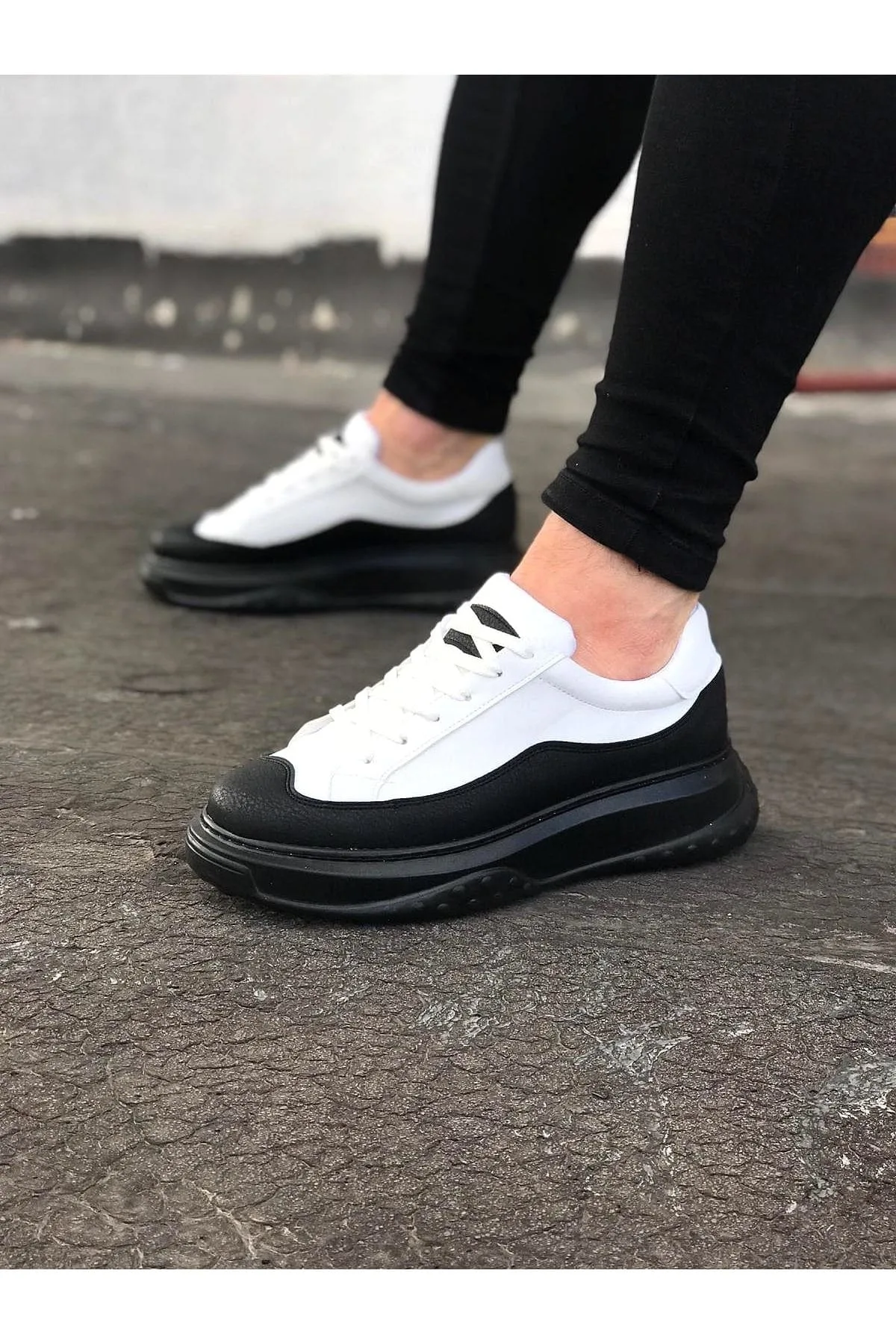 Joy Man JY507 Alone Bağcıklı Cilt Erkek Günlük Sneaker Ayakkabı Beyaz Siyah