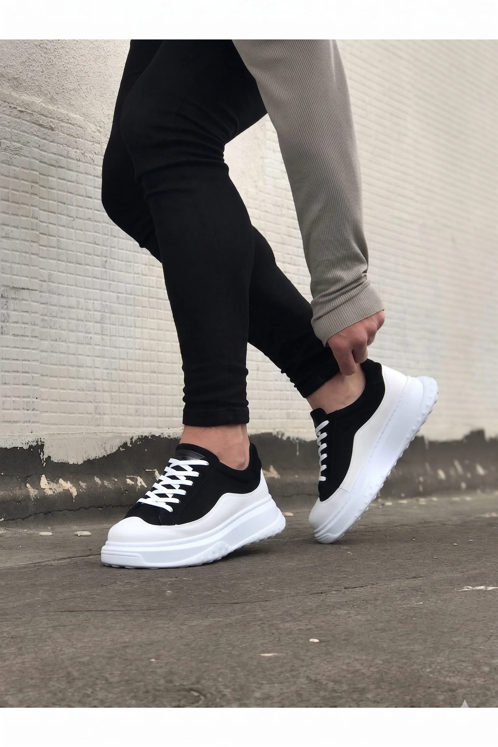 JY507 Alone Bağcıklı Süet Cilt Erkek Günlük Sneaker Ayakkabı Siyah Beyaz