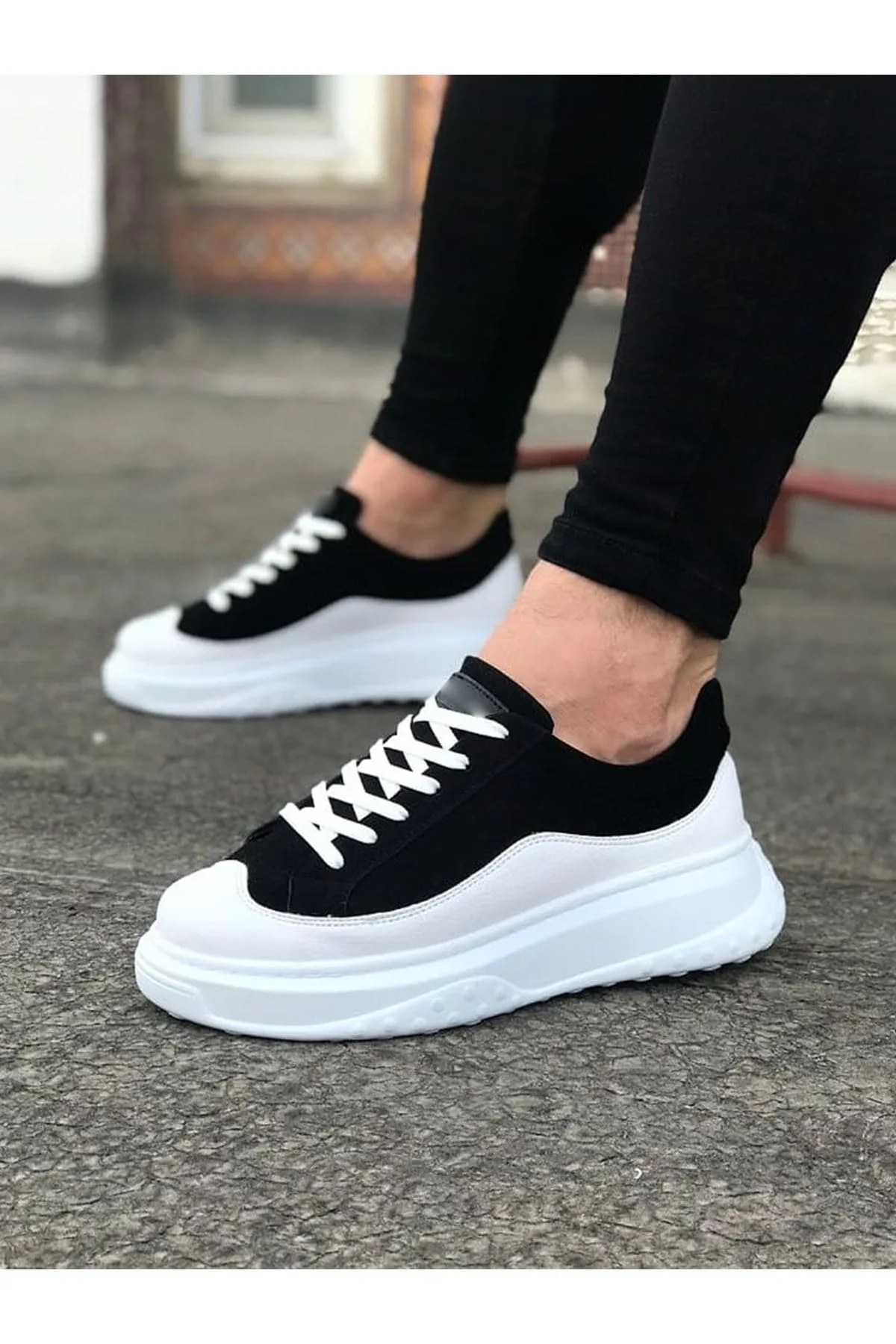 JY507 Alone Bağcıklı Süet Cilt Erkek Günlük Sneaker Ayakkabı Siyah Beyaz
