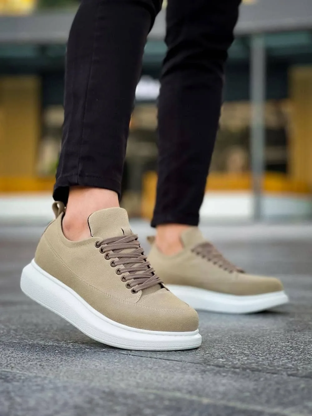 JY814 Axel Bağcıklı Süet Erkek Günlük Sneaker Ayakkabı Krem