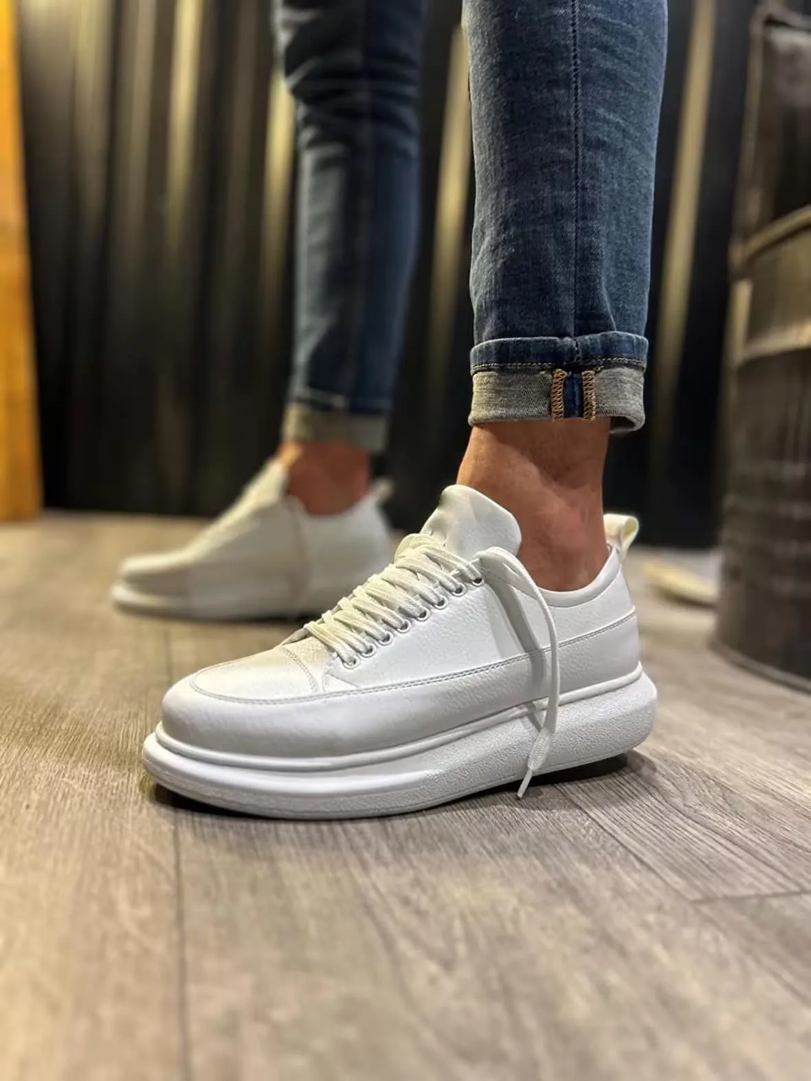 JY914 Drake Bağcıklı Cilt Erkek Günlük Sneaker Ayakkabı Beyaz
