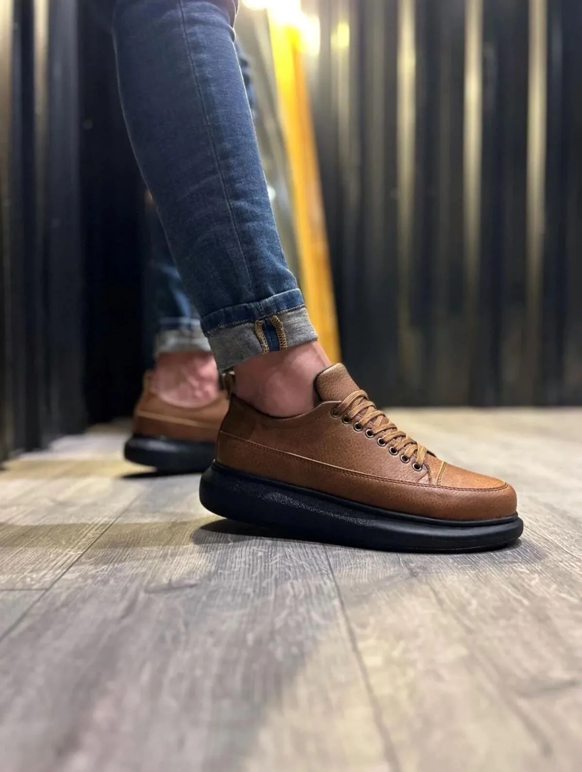 JY914 Drake Bağcıklı Cilt Erkek Günlük Sneaker Ayakkabı Taba