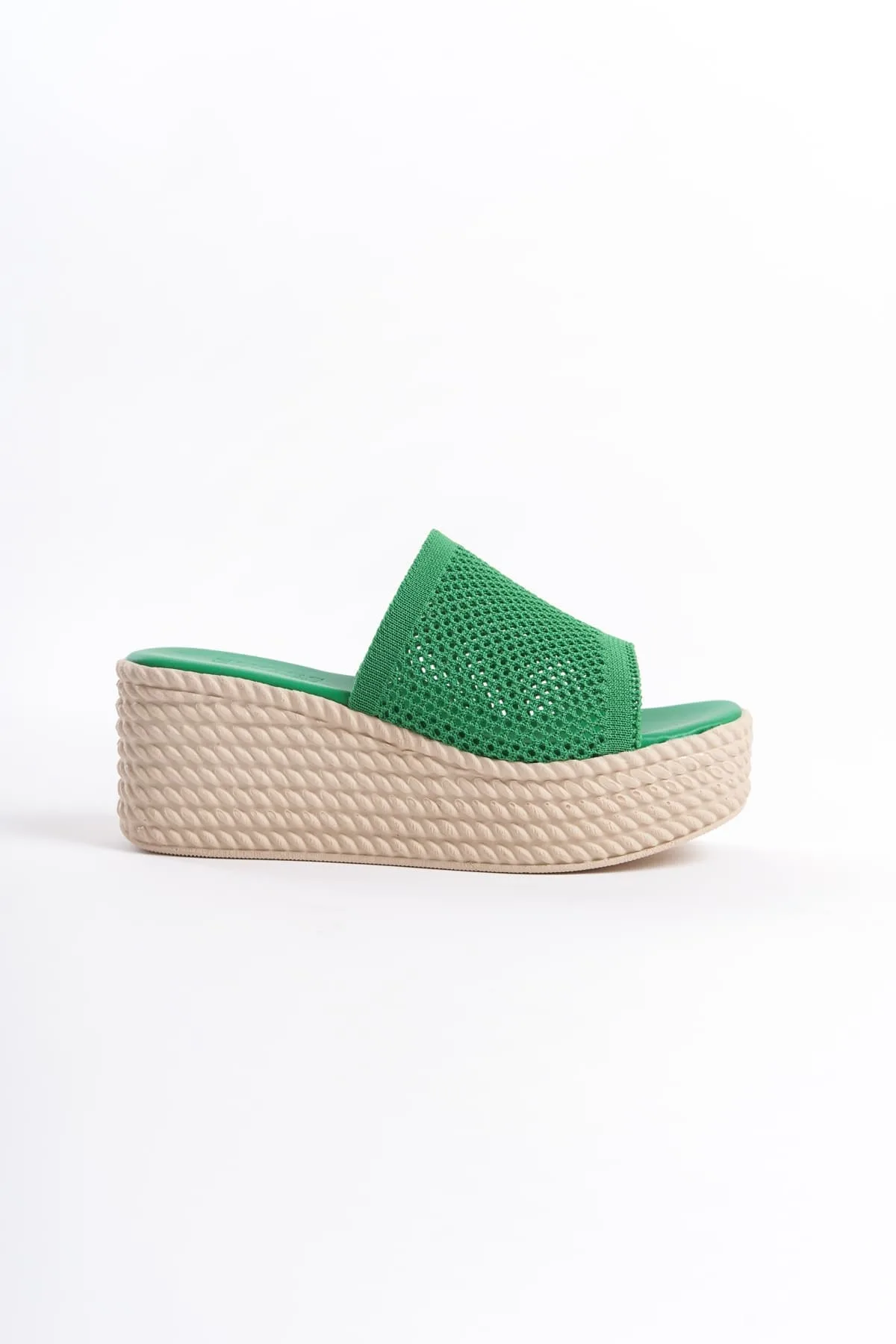 MARLA Joy Woman Yeşil Triko Dolgu Topuklu Ortopedik Kadın Terlik 7 CM