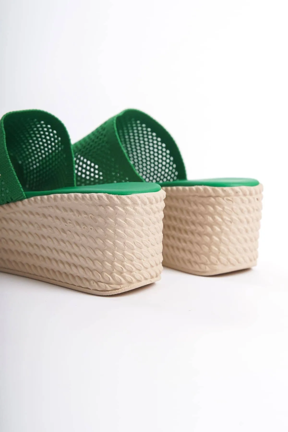 MARLA Joy Woman Yeşil Triko Dolgu Topuklu Ortopedik Kadın Terlik 7 CM