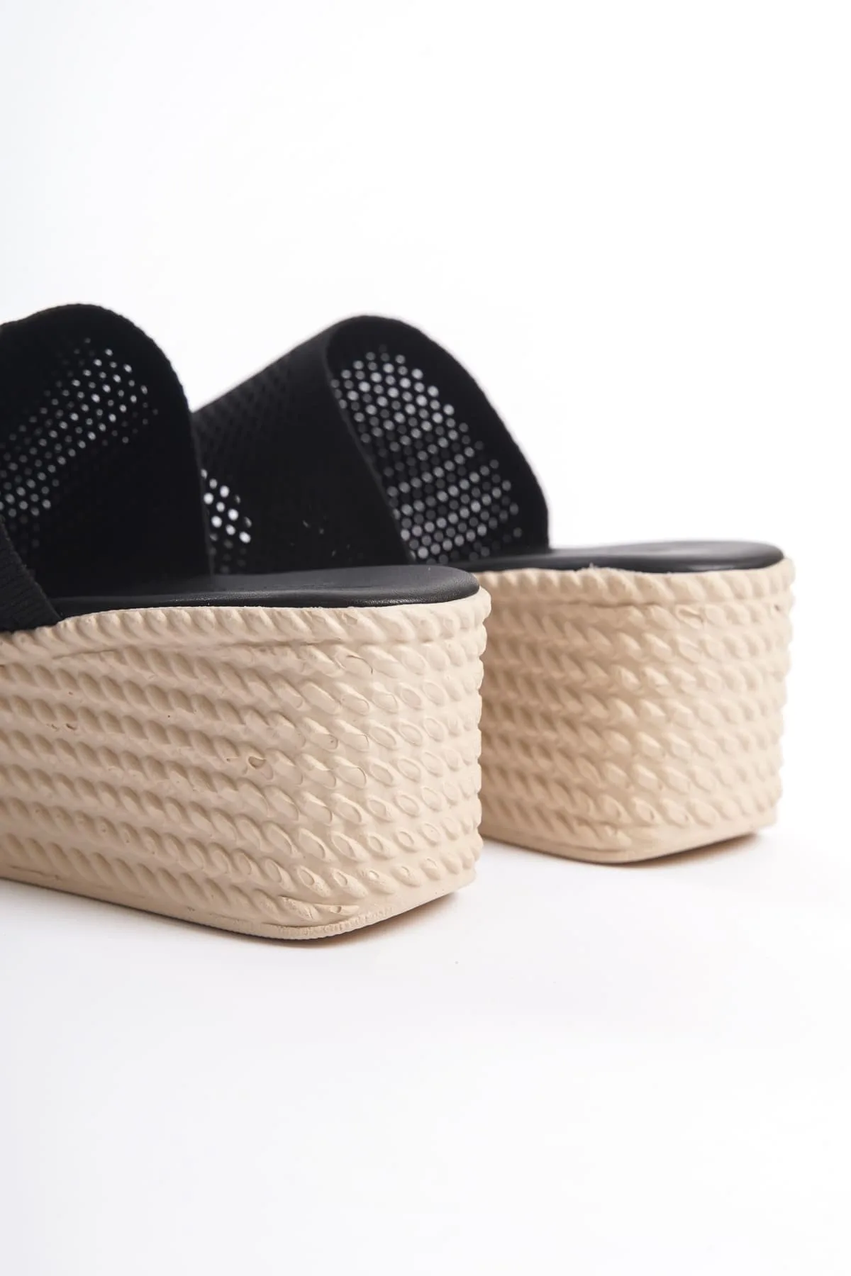 MARLA Siyah Dolgu Topuklu Ortopedik Triko Kadın Terlik Joy Woman 7 CM