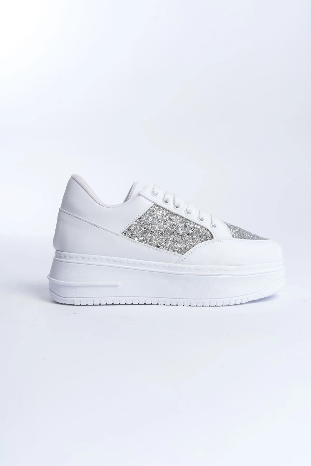 MIPA Beyaz Simli Bağcıklı Ortopedik Taban Kadın Sneaker