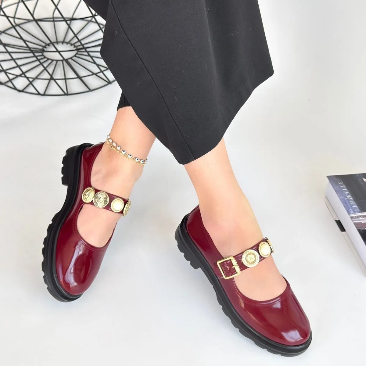 Okira Bordo Rugan Oxford Kadın Bağcıksız Babet Ayakkabı Erbilden
