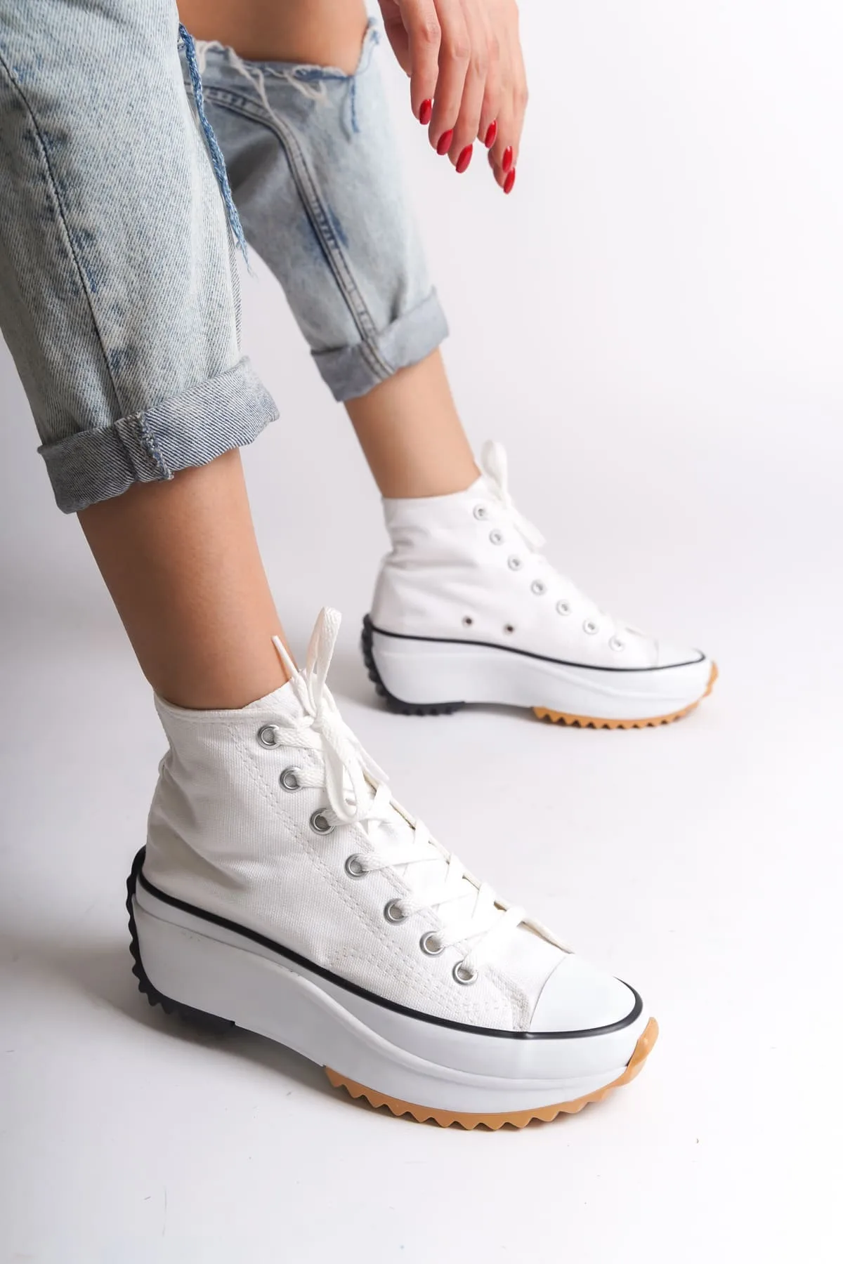 ROMA Bağcıklı Ortopedik Taban Kadın Sneaker - Beyaz