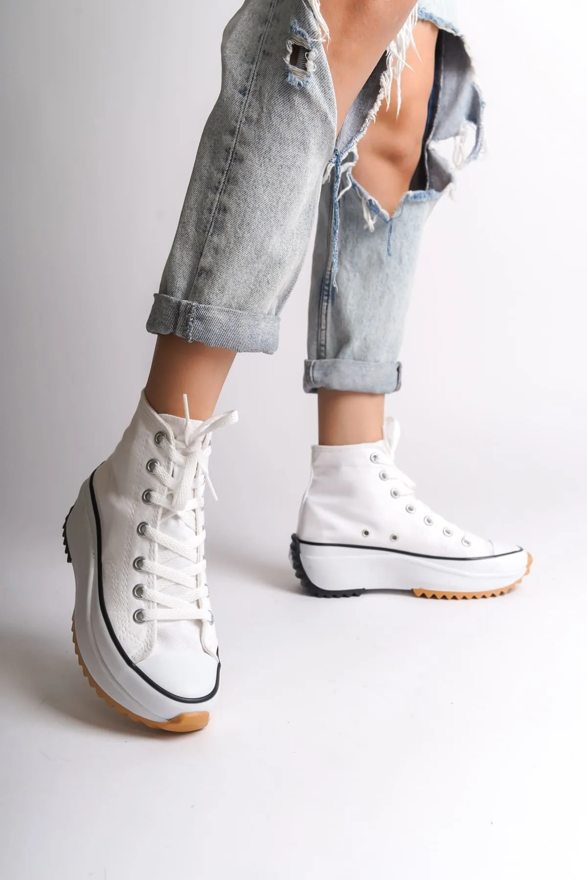 ROMA Bağcıklı Ortopedik Taban Kadın Sneaker - Beyaz
